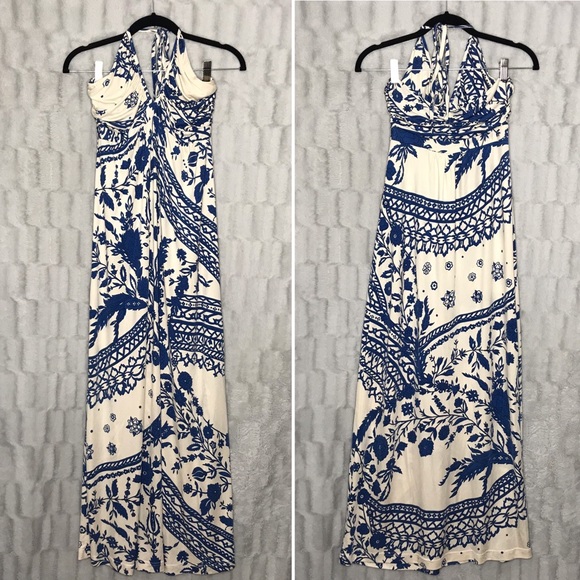 Alice + Olivia Dresses & Skirts - Alice + Olivia White Blue Floral Halter Maxi Dress